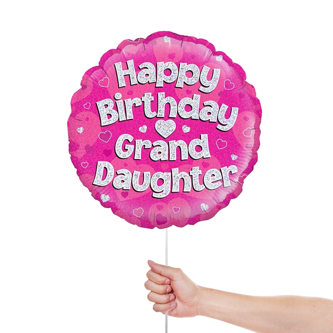 Happy Birthday Granddaughter Pink Holographic Round Foil Helium Balloon 46cm / 18 in Product Gallery Image
