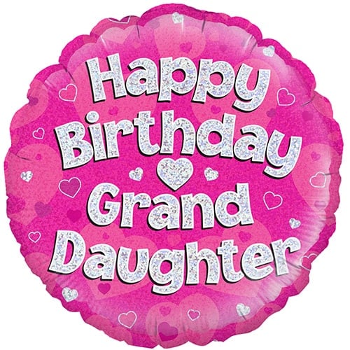 Happy Birthday Granddaughter Pink Holographic Round Foil Helium Balloon 46cm / 18 in Product Gallery Image