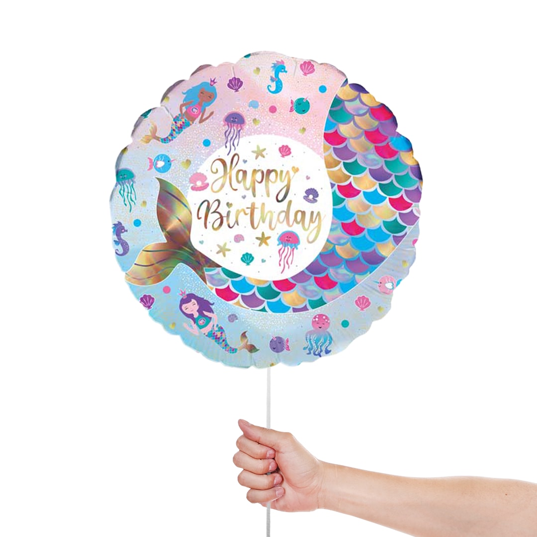 Happy Birthday Iridescent Shimmering Mermaid Round Shape Foil Helium Balloon 46cm / 18 in Product Gallery Image
