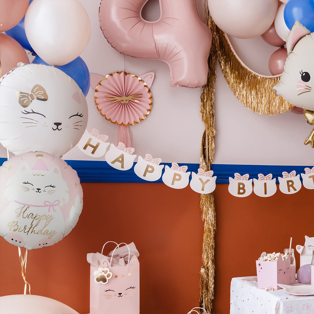 Happy Birthday Kitty Cat Pastel Pink Round Foil Balloon 45cm / 18 in Product Gallery Image