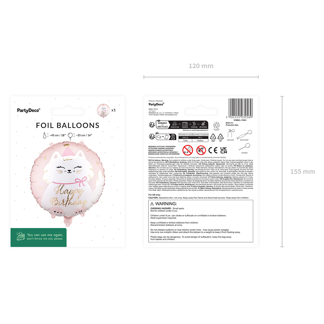 Happy Birthday Kitty Cat Pastel Pink Round Foil Balloon 45cm / 18 in Product Gallery Image