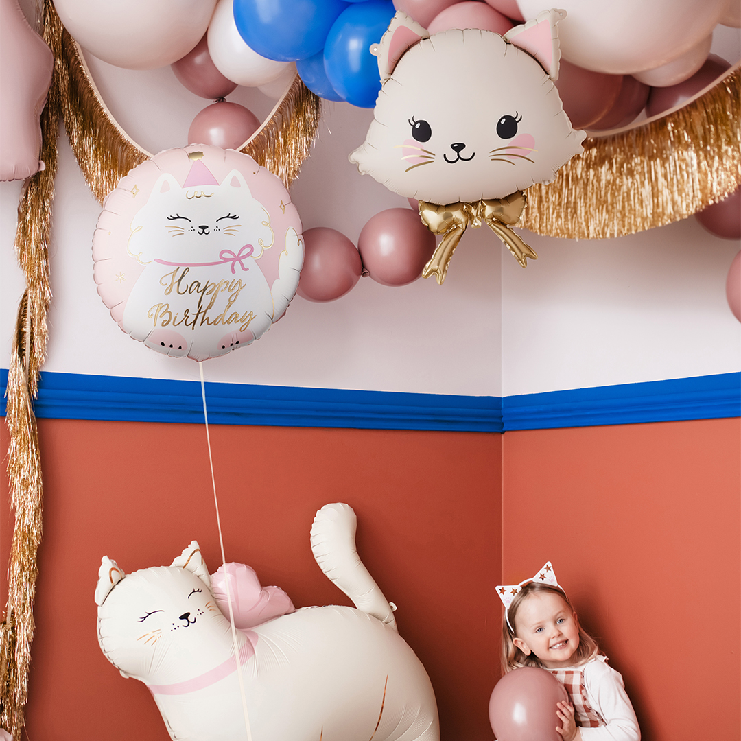 Happy Birthday Kitty Cat Pastel Pink Round Foil Balloon 45cm / 18 in Product Gallery Image