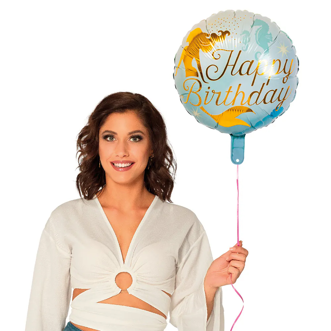 Happy Birthday Mermaid Round Foil Balloon 45cm / 18 in View 2