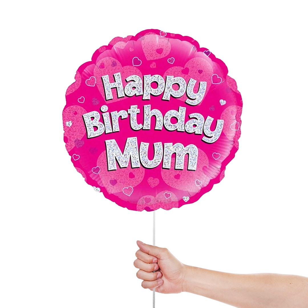 Happy Birthday Mum Pink Holographic Round Foil Helium Balloon 46cm / 18 in Product Gallery Image