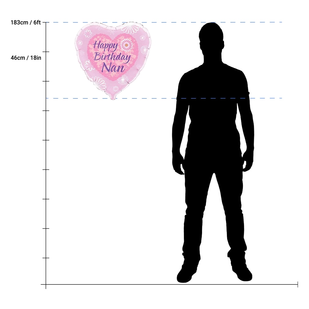 Happy Birthday Nan Heart Foil Helium Balloon 46cm / 18 in Product Gallery Image