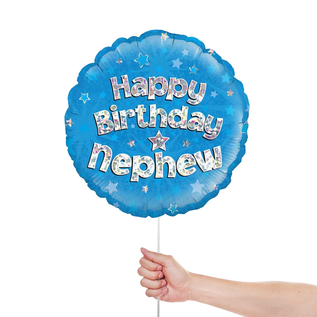Happy Birthday Nephew Holographic Round Foil Helium Balloon 46cm / 18 in Product Gallery Image