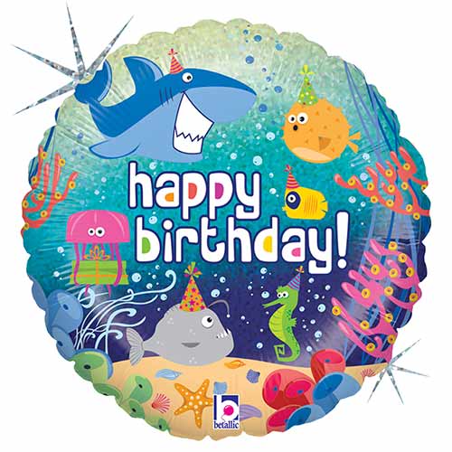 Happy Birthday Ocean Round Foil Helium Balloon 46cm / 18 in Product Gallery Image
