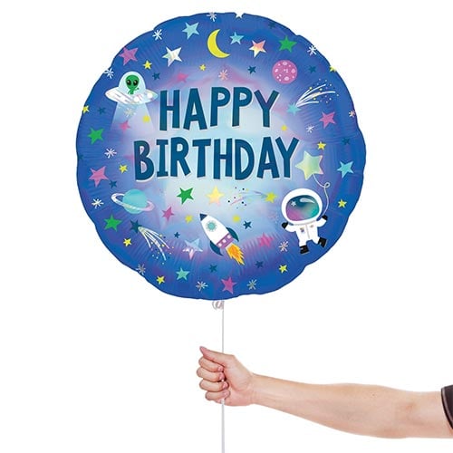 Happy Birthday Outer Space Holographic Round Foil Helium Balloon 45cm / 18 in Product Gallery Image