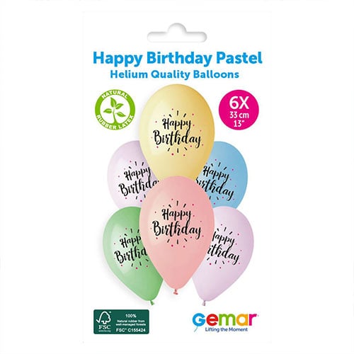 Happy Birthday Pastel Latex Balloons 33cm / 13 in - Pack of 6 Product Gallery Image