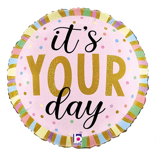 Happy Birthday Pastel Stripes Round Foil Helium Balloon 46cm / 18 in Product Gallery Image