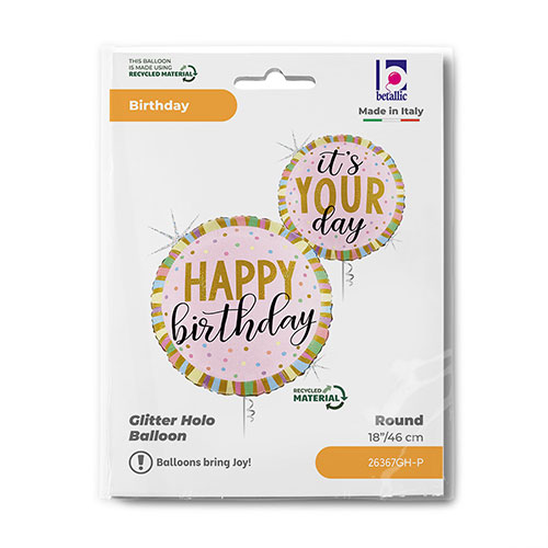 Happy Birthday Pastel Stripes Round Foil Helium Balloon 46cm / 18 in Product Gallery Image
