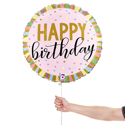 Happy Birthday Pastel Stripes Round Foil Helium Balloon 46cm / 18 in Product Gallery Image