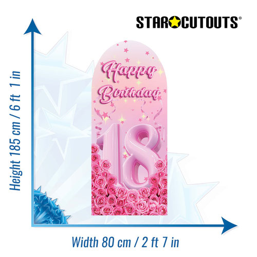 Happy 18th Birthday Pink Gold Stars Single Backdrop Cardboard Cutout 185cm Product Gallery Image
