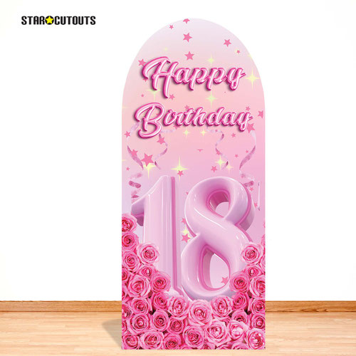 Happy 18th Birthday Pink Gold Stars Single Backdrop Cardboard Cutout 185cm Product Gallery Image