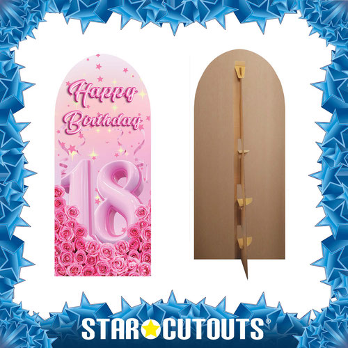Happy 18th Birthday Pink Gold Stars Single Backdrop Cardboard Cutout 185cm Product Gallery Image