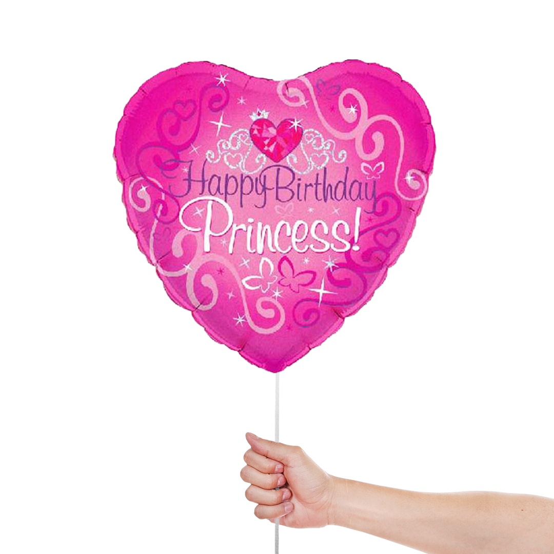 Happy Birthday Princess Holographic Heart Foil Helium Balloon 46cm / 18 in Product Gallery Image
