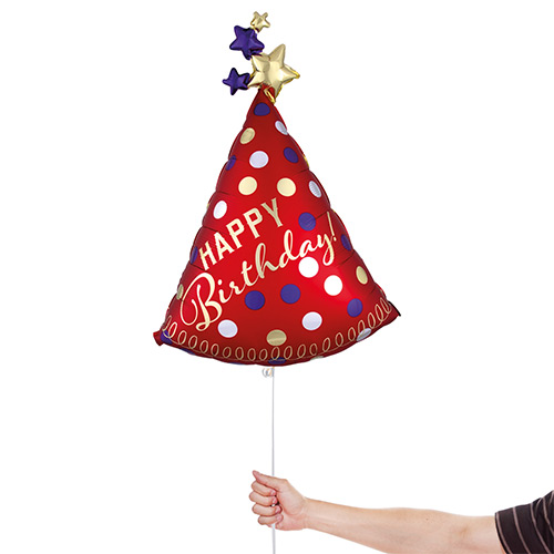 Happy Birthday Red Satin Party Hat Helium Foil Giant Balloon 91cm / 36 in Product Gallery Image