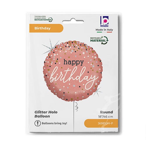 Happy Birthday Rose Gold Confetti Round Foil Helium Balloon 46cm / 18 in Product Gallery Image
