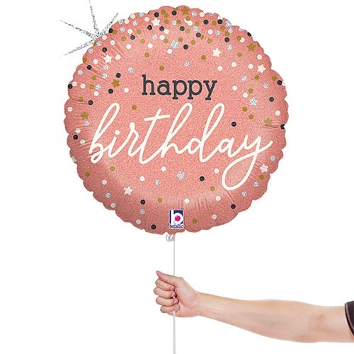 Happy Birthday Rose Gold Confetti Round Foil Helium Balloon 46cm / 18 in Product Gallery Image