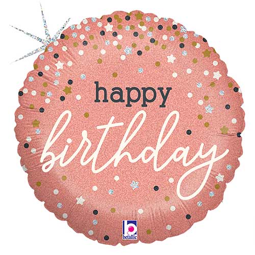 Happy Birthday Rose Gold Confetti Round Foil Helium Balloon 46cm / 18 in Product Gallery Image