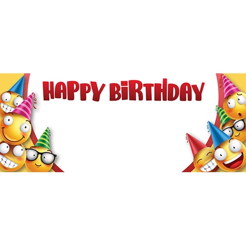 Happy Birthday Smiling Faces Design Medium Personalised Banner – 6ft x 2.25ft