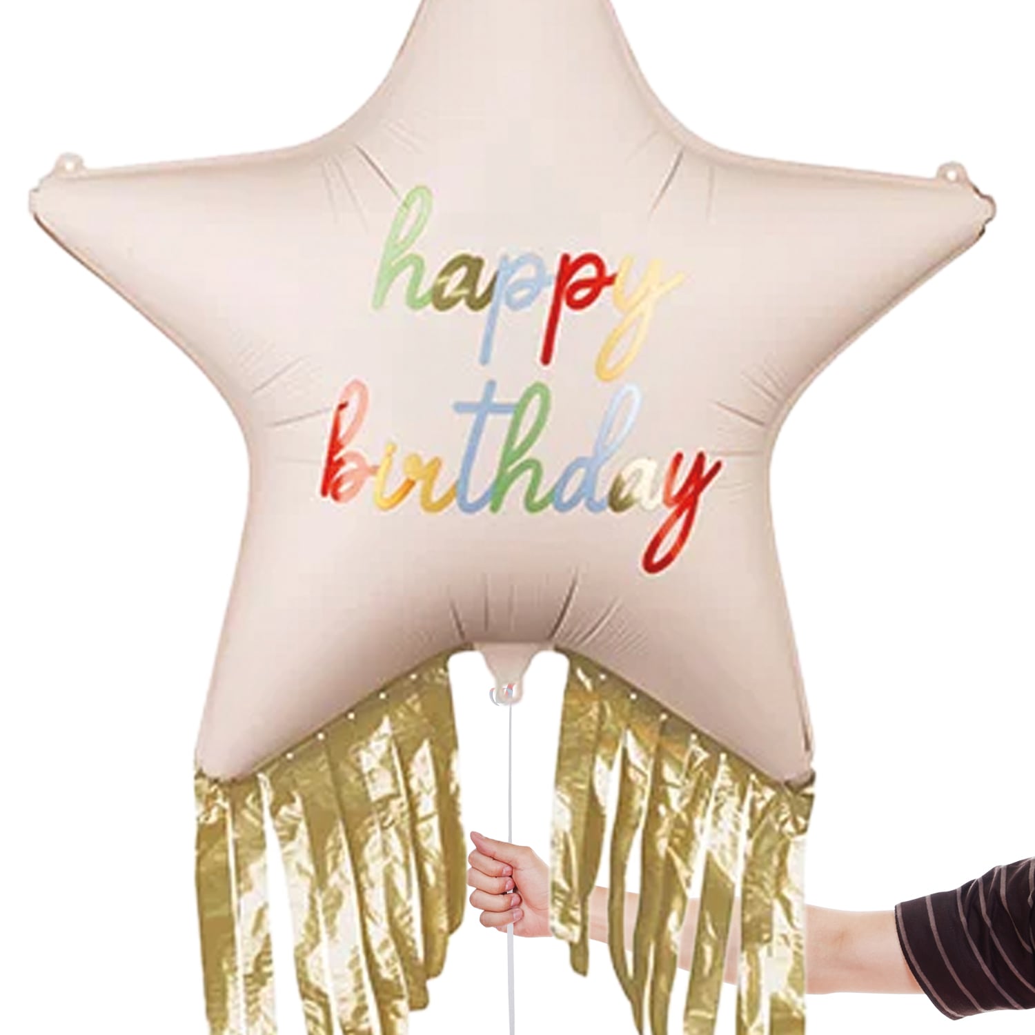 Happy Birthday Star with Gold Fringes Giant Foil Balloon 72cm / 28 in View 2