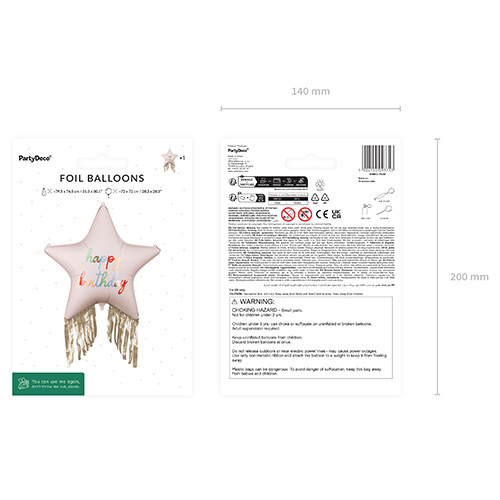 Happy Birthday Star with Gold Fringes Giant Helium Foil Balloon 72cm / 28 in Product Gallery Image