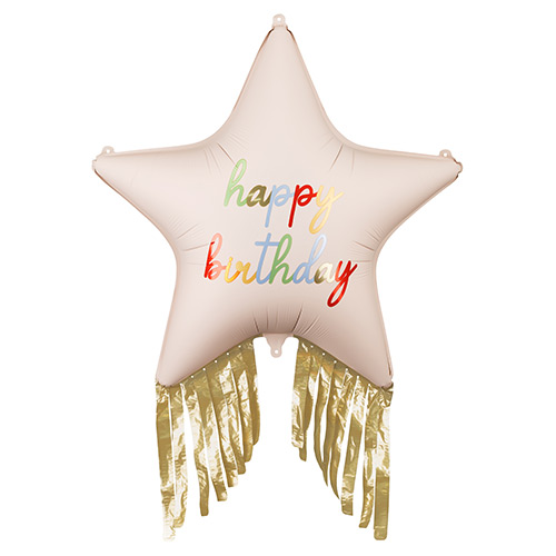 Happy Birthday Star with Gold Fringes Giant Helium Foil Balloon 72cm / 28 in