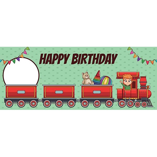 Happy Birthday Train Design Small Personalised Banner – 4ft x 2ft