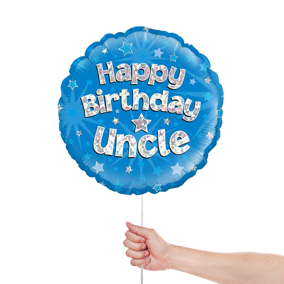 Happy Birthday Uncle Holographic Round Foil Helium Balloon 46cm / 18 in Product Gallery Image