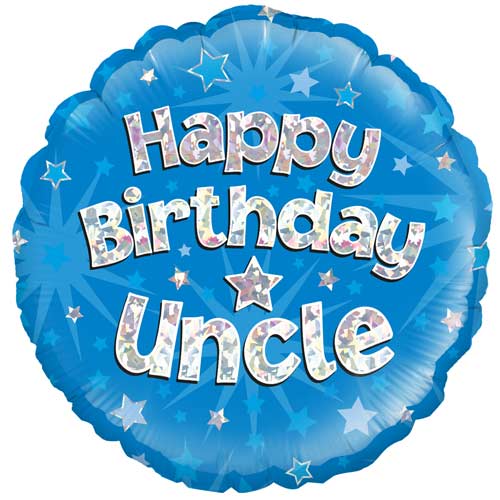 Happy Birthday Uncle Holographic Round Foil Helium Balloon 46cm / 18 in Product Image