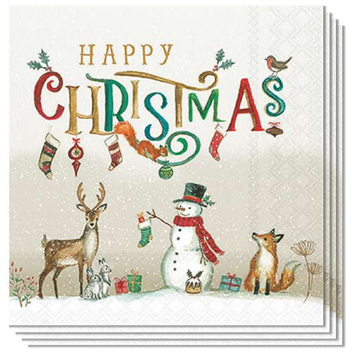 Happy Christmas Woodland Animal Scene Premium Decoupage Luncheon Napkins 3 Ply 33cm - Pack of 20 Product Gallery Image