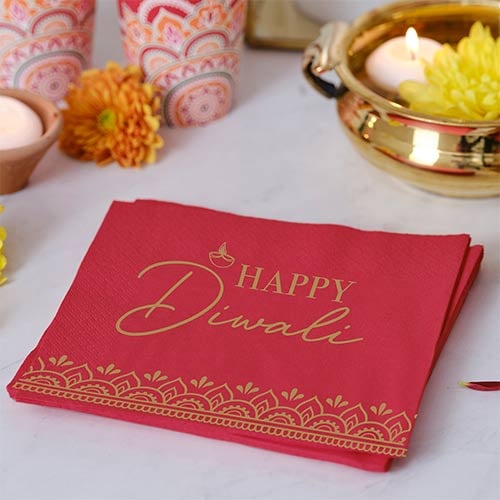 Happy Diwali Red Paper Napkins 33cm 3Ply - Pack of 16 Product Gallery Image