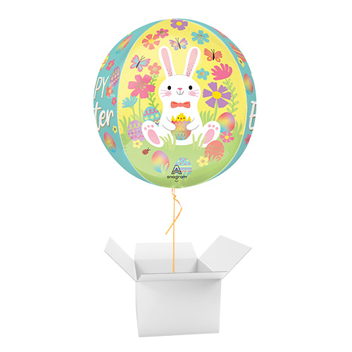 Happy Easter Bunny Rabbit Yellow Orbz Foil Helium Balloon - Inflated Balloon in a Box Product Gallery Image