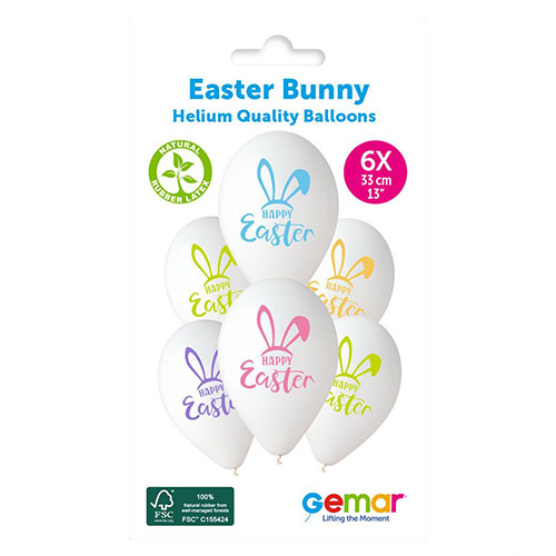 Happy Easter Bunny White Latex Balloons 33cm / 13 in - Pack of 6 Product Gallery Image