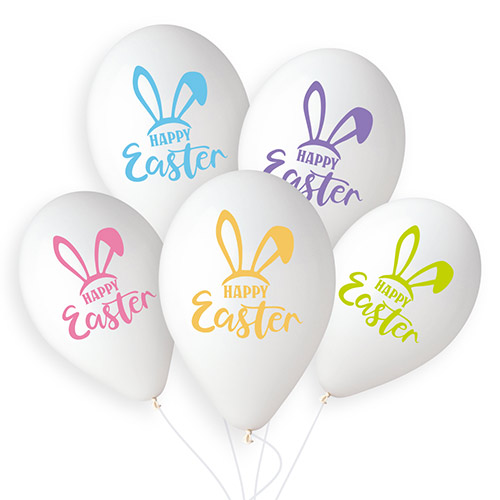 Happy Easter Bunny White Latex Balloons 33cm / 13 in - Pack of 6 Product Gallery Image