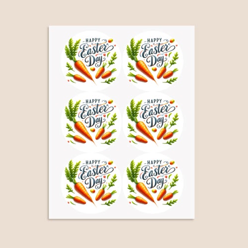 Happy Easter Carrots Round Stickers 88mm - Sheet of 6 Product Gallery Image