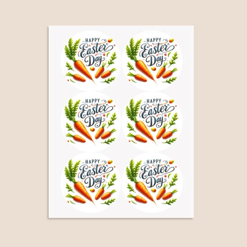 Happy Easter Carrots Round Stickers 88mm - Sheet of 6 Product Gallery Image