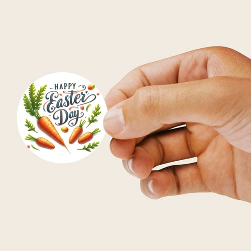 Happy Easter Carrots Round Stickers 88mm - Sheet of 6 Product Gallery Image