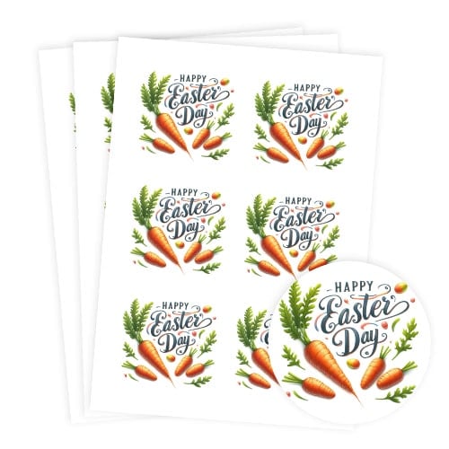 Happy Easter Carrots Round Stickers 88mm - Sheet of 6 Product Gallery Image