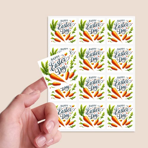 Happy Easter Carrots Square Stickers 65mm - Sheet of 12 Product Gallery Image