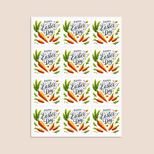 Happy Easter Carrots Square Stickers 65mm - Sheet of 12 Product Gallery Image