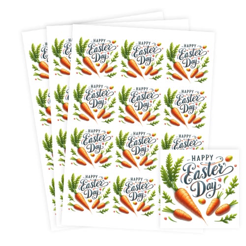 Happy Easter Carrots Square Stickers 65mm - Sheet of 12 Product Gallery Image