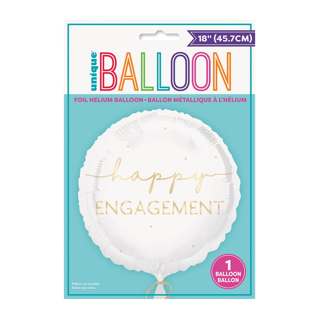 Happy Engagement White Round Foil Balloon 46cm / 18 in Product Gallery Image