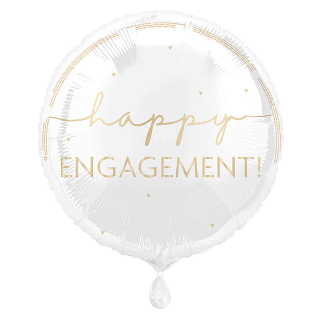 Happy Engagement White Round Foil Balloon 46cm / 18 in