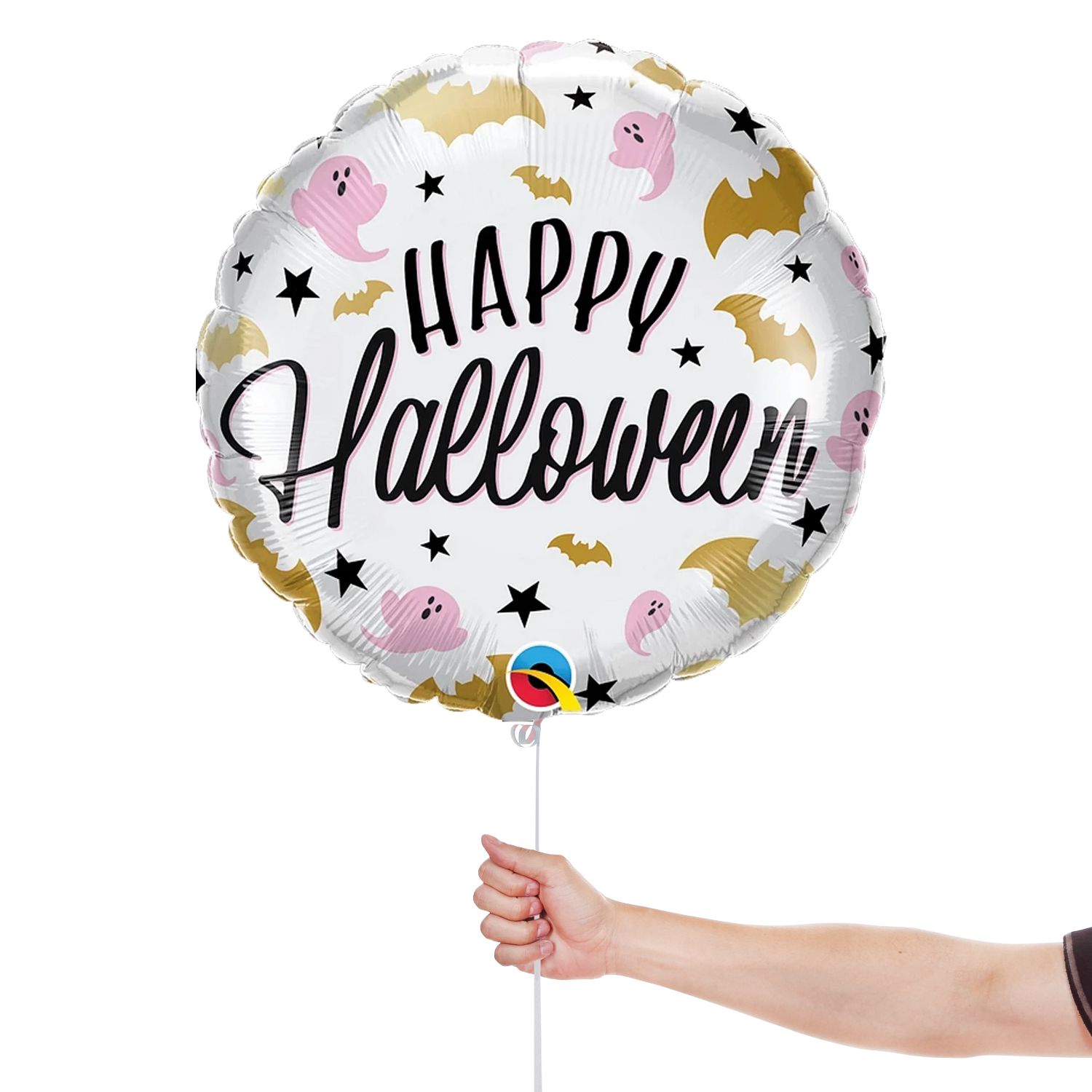 Happy Halloween Glam Pink & Gold Bats & Ghosts Round Foil Qualatex Balloon 46cm / 18 in View 2