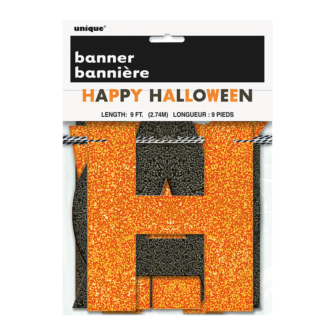 Happy Halloween Orange & Black Glitter Cardboard Letter Banner 274cm View 3