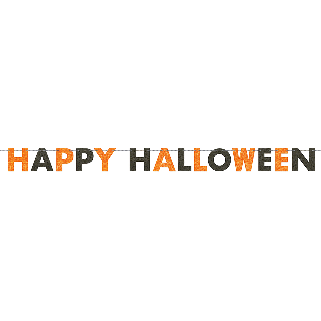 Happy Halloween Orange & Black Glitter Cardboard Letter Banner 274cm View 2