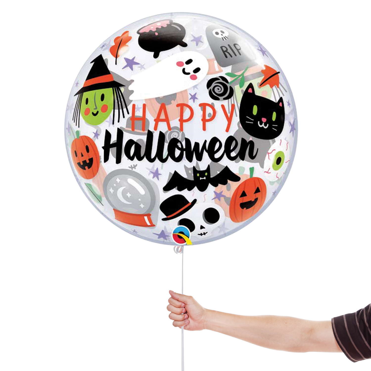 Happy Halloween Characters See-Thru Round Bubble Qualatex Balloon 56cm / 22 in View 2