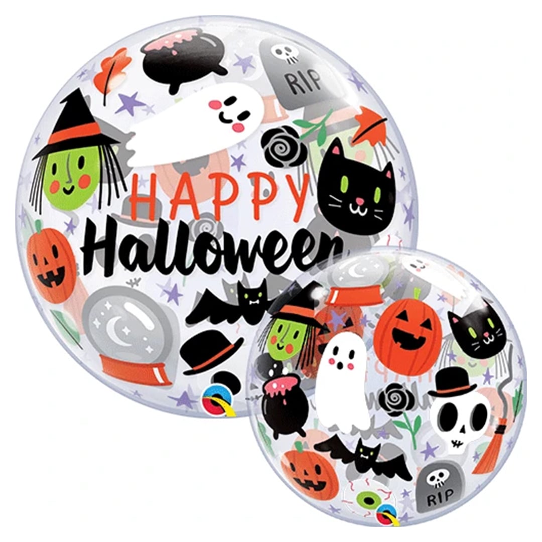 Happy Halloween Characters See-Thru Round Bubble Qualatex Balloon 56cm / 22 in